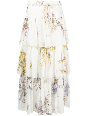ZIMMERMANN tiered floral-print skirt - White