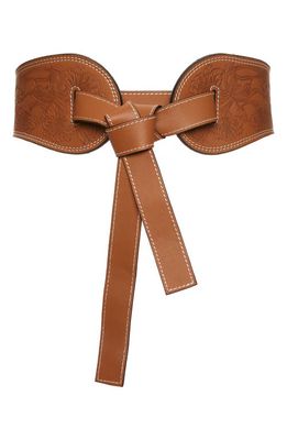 Zimmermann Tooled Tie Waist Leather Belt in Tan