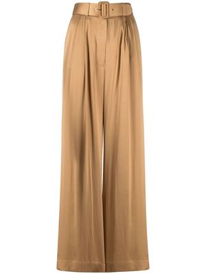 ZIMMERMANN Tuck wide-leg silk trousers - Brown