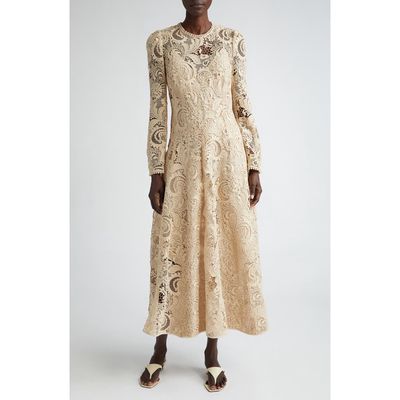 Zimmermann Waverly Long Sleeve Lace Midi Dress in Taupe