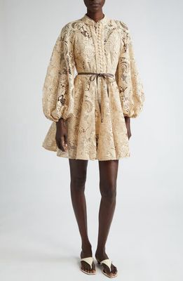 Zimmermann Waverly Long Sleeve Lace Minidress in Taupe