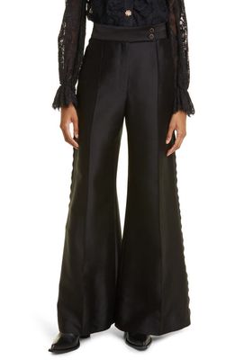 Zimmermann Wide Leg Wool & Silk Tuxedo Pants in Black