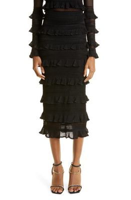 Zimmermann Wonderland Frill Detail Midi Skirt in Black