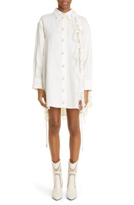 Zimmermann Wonderland Frill Embellished Long Sleeve Linen Shirtdress in Cream