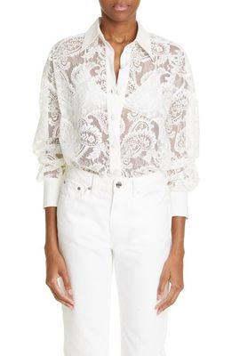 Zimmermann Wonderland Long Sleeve Lace Button-Up Shirt in Ivory