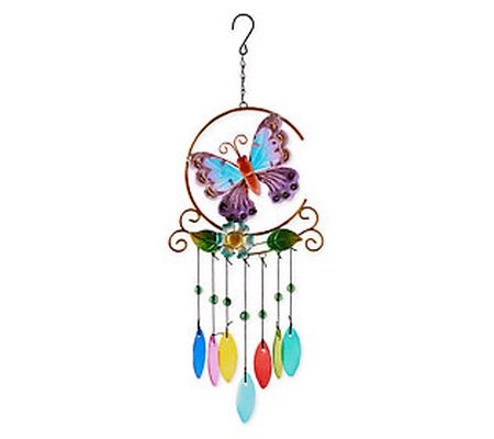 Zingz & Thingz Glass Leaves Wind Chime Butterfl y
