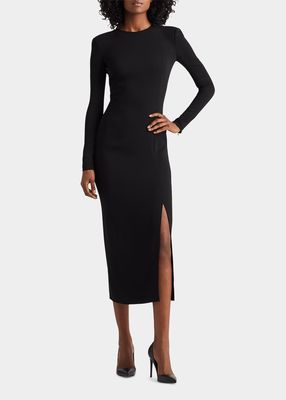 Zinna Long-Sleeve Side-Slit Midi Dress