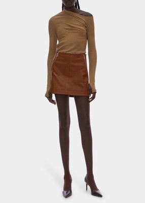 Zip Front Leather Mini Skirt