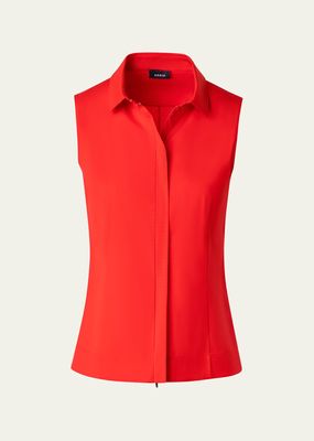 Zip Front Poplin Fitted Blouse