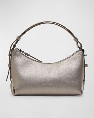 Zip Metallic Leather Shoulder Bag