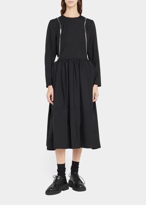 Zip-Shoulder Wool Midi Dress