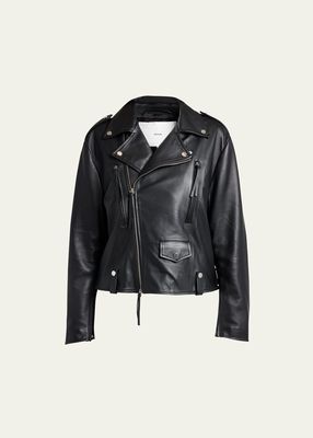 Zip-Sleeve Leather Biker Jacket