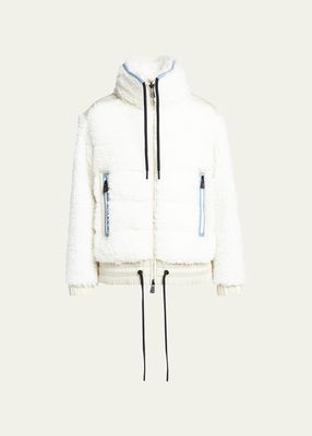 Zip-Up Faux Sherpa Drawstring Puffer Jacket