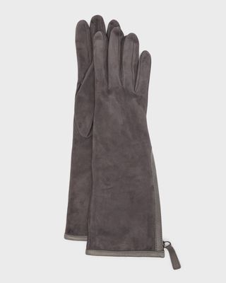 Zip-Up Suede & Leather Gloves