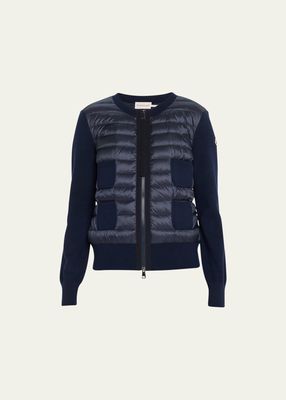 Zip-Up Wool Cardigan with Puffer Front