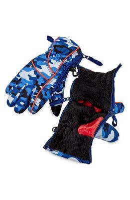 ZipGlove Kids' Camo Chase Faux Fur Lined Gloves in Blue 0811