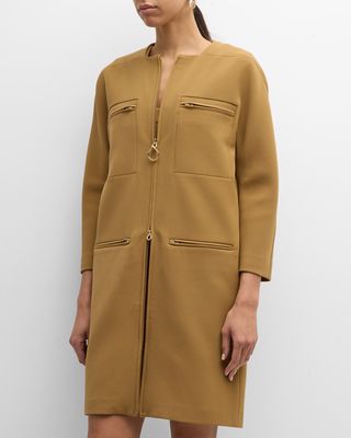 Zipper-Pockets Stretch Crepe Suiting Jacket