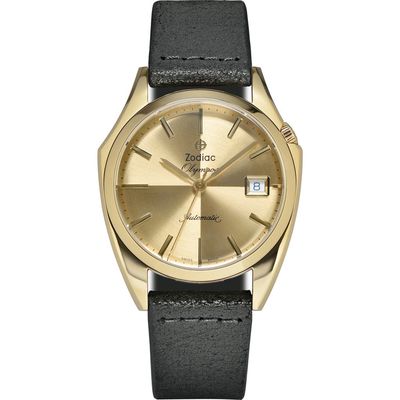 Zodiac Olympos Automatic Leather Strap Watch, 37.5mm in Black 