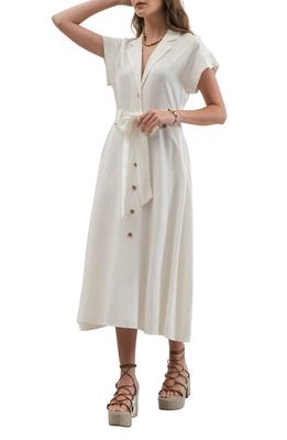 ZOE AND CLAIRE Button Front Linen Blend Midi Dress in Ivory