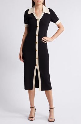 ZOE AND CLAIRE Collared Button Front Sweater Dress in Black 