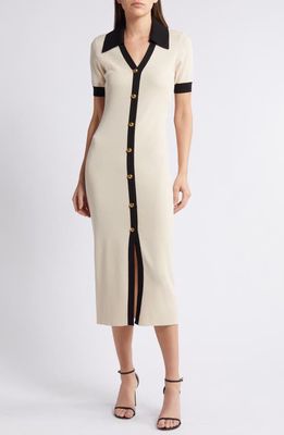 ZOE AND CLAIRE Collared Button Front Sweater Dress in Cream 