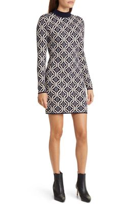ZOE AND CLAIRE Long Sleeve Jacquard Mini Sweater Dress in Navy Multi
