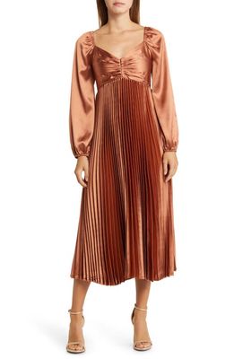 ZOE AND CLAIRE Long Sleeve Pleated Midi Dress in Sienna