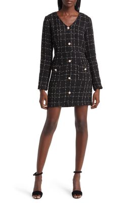 ZOE AND CLAIRE Long Sleeve Tweed Minidress in Black
