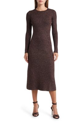 ZOE AND CLAIRE Metallic Long Sleeve Midi Sweater Dress in Black/Gold