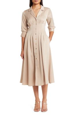 ZOE AND CLAIRE Pleat Midi Shirtdress in Taupe