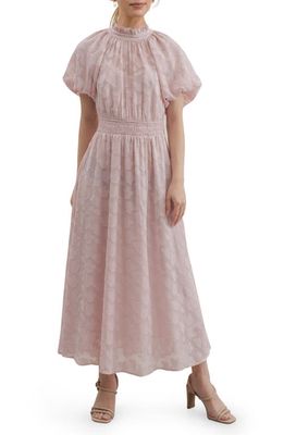 ZOE AND CLAIRE Ruffle Collar Puff Sleeve Maxi Dress in Pink