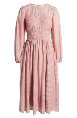 ZOE AND CLAIRE Shirred Long Sleeve Midi Dress in Blush
