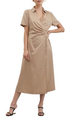 ZOE AND CLAIRE Short Sleeve Wrap Dress in Beige