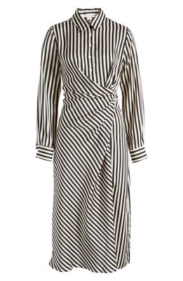 ZOE AND CLAIRE Side Knot Stripe Shirtdress in Black/White