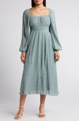 ZOE AND CLAIRE Square Neck Long Sleeve Midi Dress in Sage