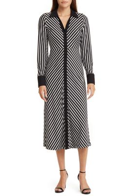 ZOE AND CLAIRE Stripe Long Sleeve Midi Shirtdress in Black/White