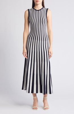 ZOE AND CLAIRE Stripe Midi Sweater Dress in Navy/Ivory