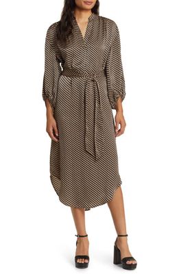 ZOE AND CLAIRE Tie Belt Midi Dress in Taupe/Black