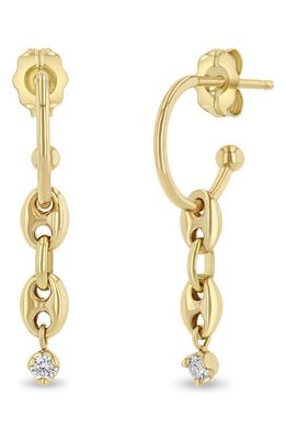 Zoë Chicco 14K Gold & Diamond Huggie Hoop Drop Earrings in Yellow Gold 