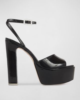 Zoe Patent Ankle-Strap Platform Sandals