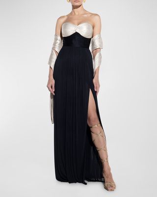 Zora Bi-Color Strapless Gown With Shawl