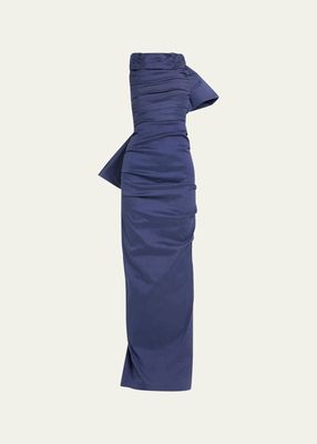 Zora Ruched Taffeta Gown with Back Bow