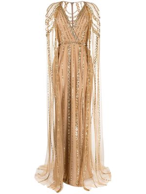 Zuhair Murad chain-embellished cape gown - Brown