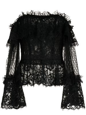 Zuhair Murad off-shoulder floral-lace peplum blouse - Black