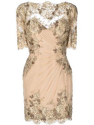 Zuhair Murad ruched floral-lace mini dress - Gold