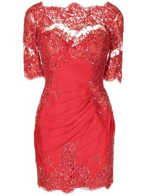Zuhair Murad ruched floral-lace mini dress - Red