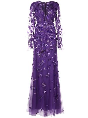 Zuhair Murad sequin-embellished V-neck gown - Purple