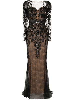 Zuhair Murad sequinned floral-lace gown - Black