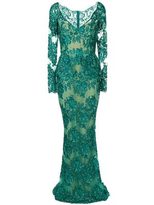 Zuhair Murad sequinned floral-lace gown - Green