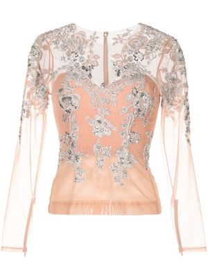 Zuhair Murad sequinned floral-lace top - Pink